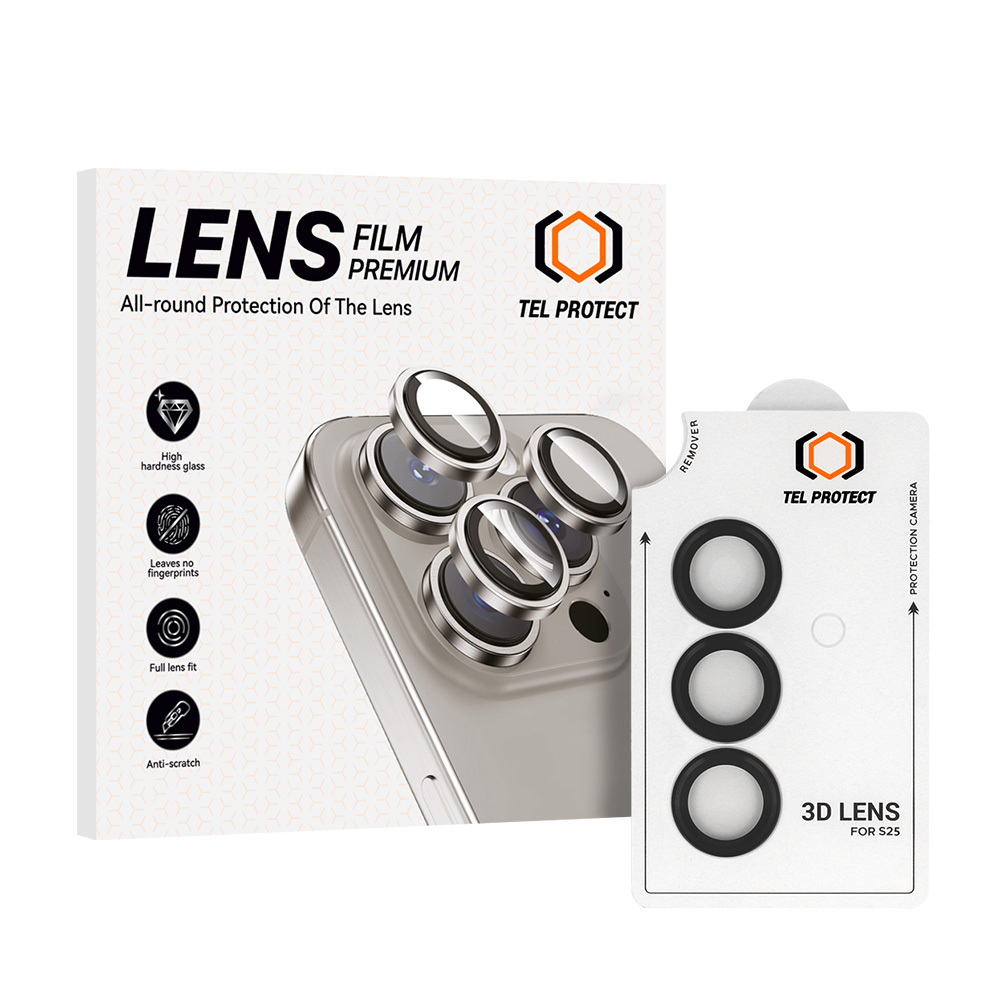 Tempered glass Tel Protect 3D Lens on camera for Samsung Galaxy S25 black (lens 3 pieces)