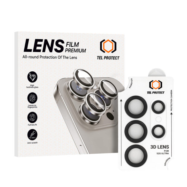 Tempered glass Tel Protect 3D Lens on camera for Samsung Galaxy S25 Ultra black (lens 5 pieces)