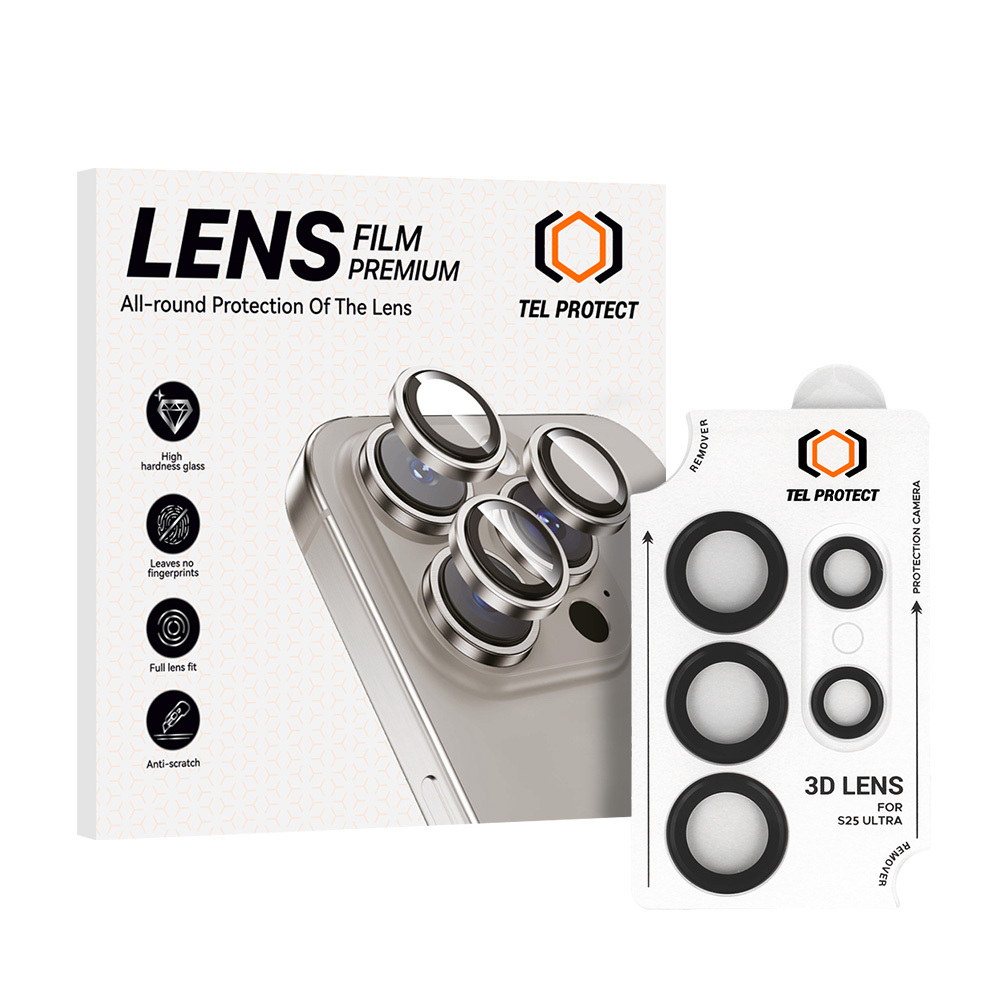 Tempered glass Tel Protect 3D Lens on camera for Samsung Galaxy S25 Ultra black (lens 5 pieces)