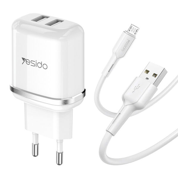 Yesido Wall charger YC26 EU - 2xUSB - 2,4A with USB to Micro USB cable white