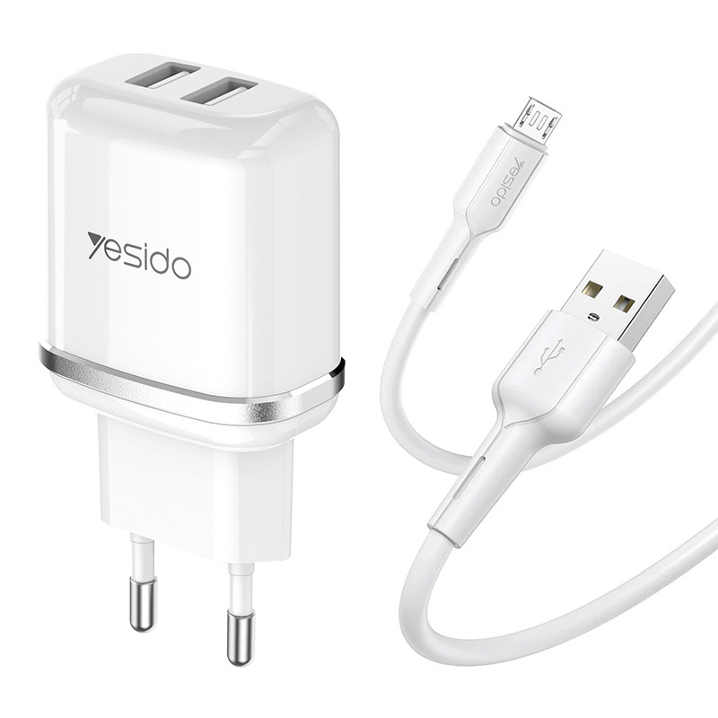 Yesido Wall charger YC26 EU - 2xUSB - 2,4A with USB to Micro USB cable white