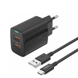 Foneng Wall charger EU63 - 2xUSB - 12W with USB to Type C cable black