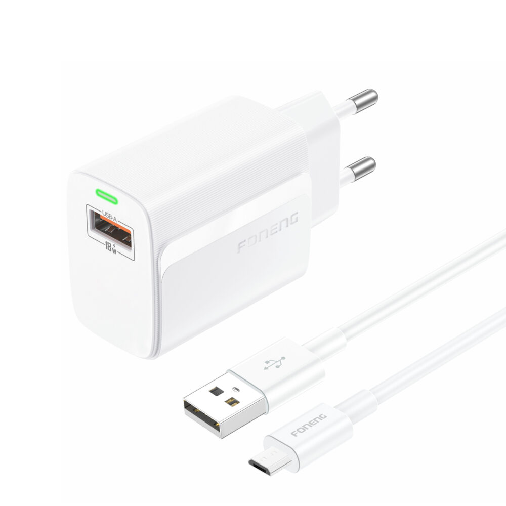 Foneng Wall charger EU64 - USB - 18W with USB to Micro USB cable white