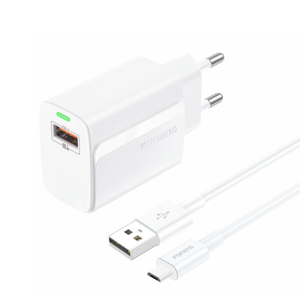 Foneng Wall charger EU64 - USB - 18W with USB to Micro USB cable white