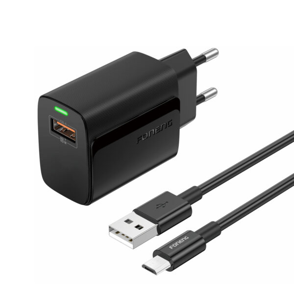 Foneng Wall charger EU64 - USB - 18W with USB to Micro USB cable black