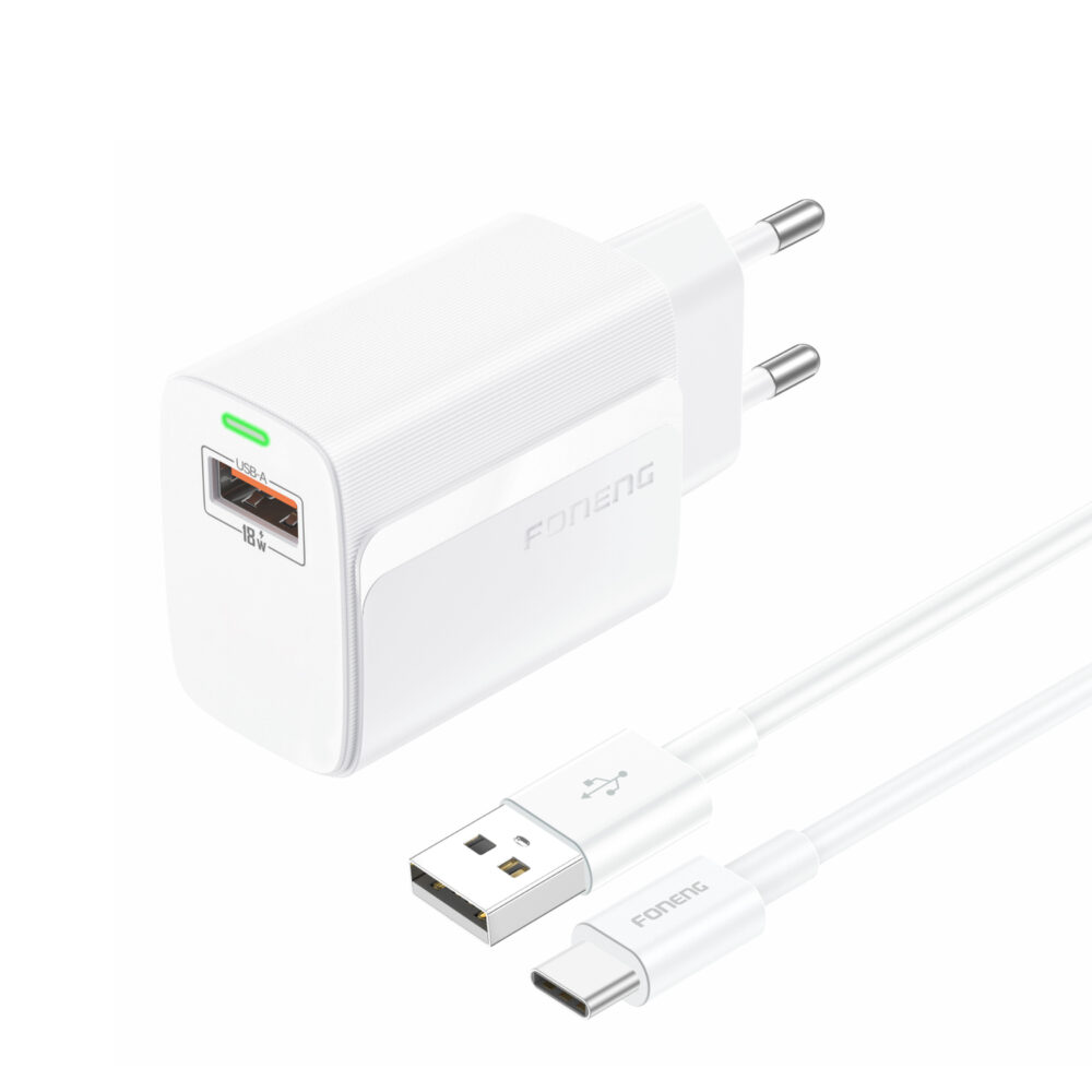 Foneng Wall charger EU64 - USB - 18W with USB to Type C cable white