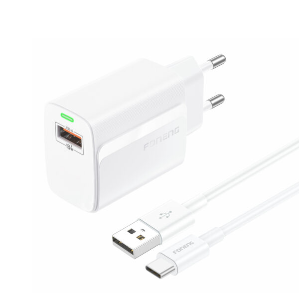 Foneng Wall charger EU64 - USB - 18W with USB to Type C cable white