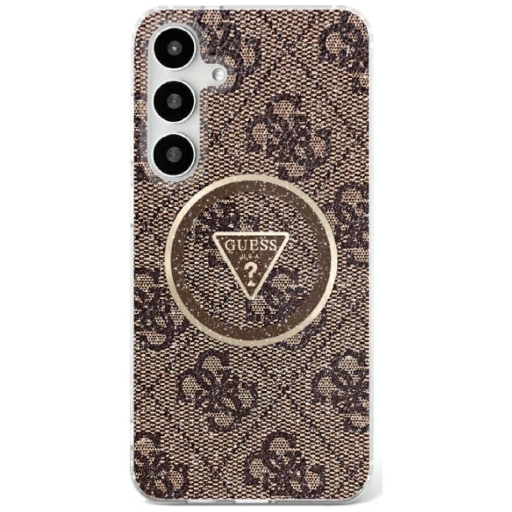 Original Case GUESS 4G Glitter Triangle Buttons Magsafe for Samsung Galaxy S25 brown