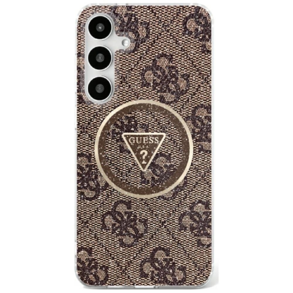 Original Case GUESS 4G Glitter Triangle Buttons Magsafe for Samsung Galaxy S25 Ultra brown