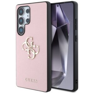 Original Case GUESS Grained Big 4G Logo Small Classic Logo do Samsung Galaxy S25 Ultra pink