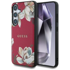 Original Case GUESS Grained Printed Flower Pattern Magsafe do Samsung Galaxy S25 fuchsia