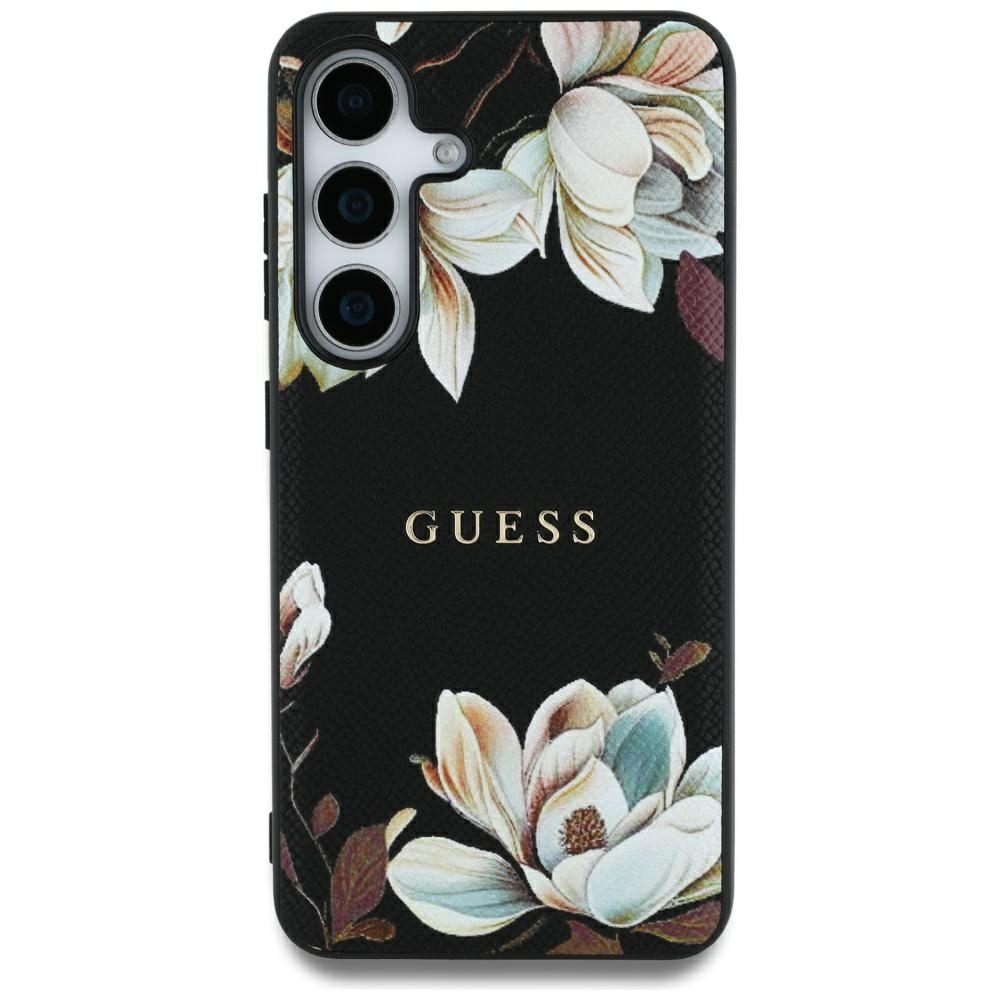 Original Case GUESS Grained Printed Flower Pattern Magsafe do Samsung Galaxy S25 Ultra black