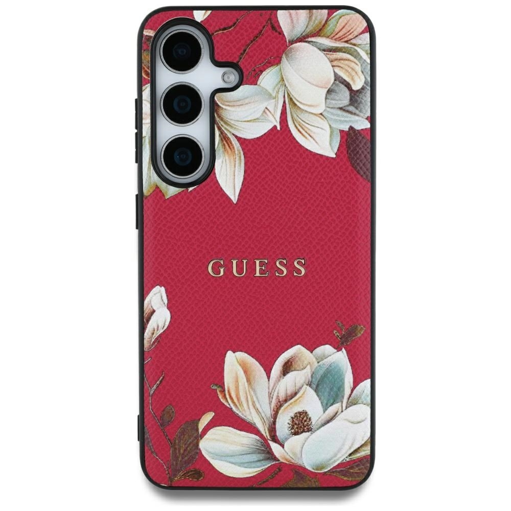 Original Case GUESS Grained Printed Flower Pattern Magsafe do Samsung Galaxy S25 Ultra fuchsia