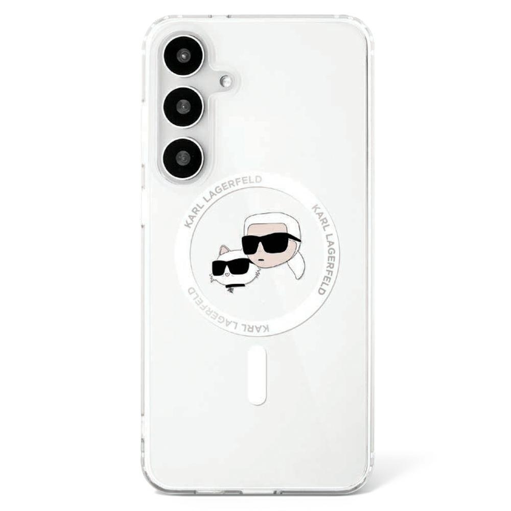 Original Pouch KARL LAGERFELD Button Karl&Choupette Heads Printed Logo Magsafe for Samsung Galaxy S25 white
