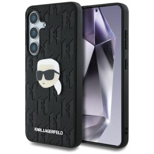 Original Pouch KARL LAGERFELD Leather Monogram Pin Logo Karl Head for Samsung Galaxy S25 Plus black