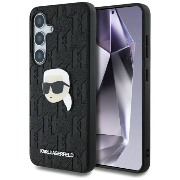 Original Pouch KARL LAGERFELD Leather Monogram Pin Logo Karl Head for Samsung Galaxy S25 Plus black