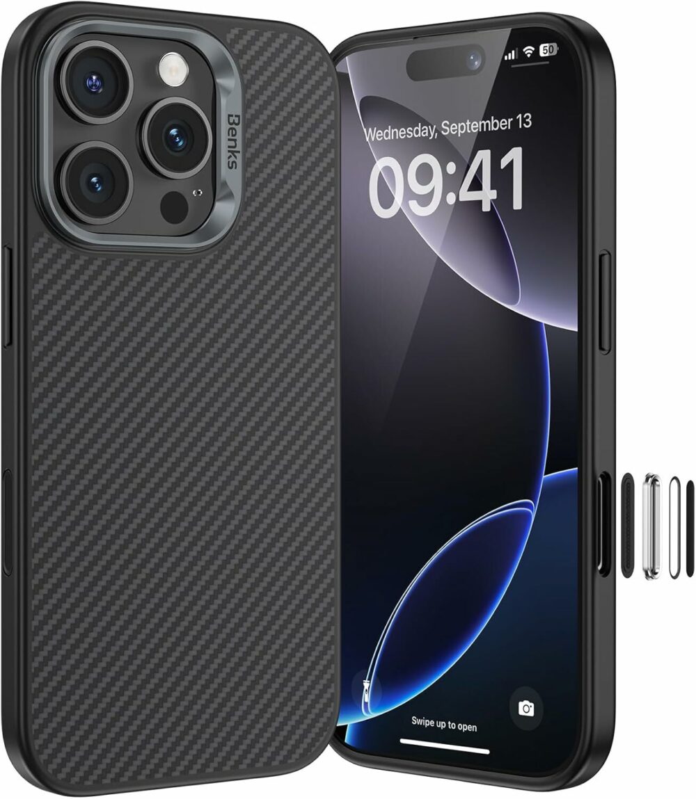 Benks Magnetic Armor Pro Camera Control Kevlar Case Metal Frame 600D (D065) for Iphone 16 Pro black (Camera Control Button)