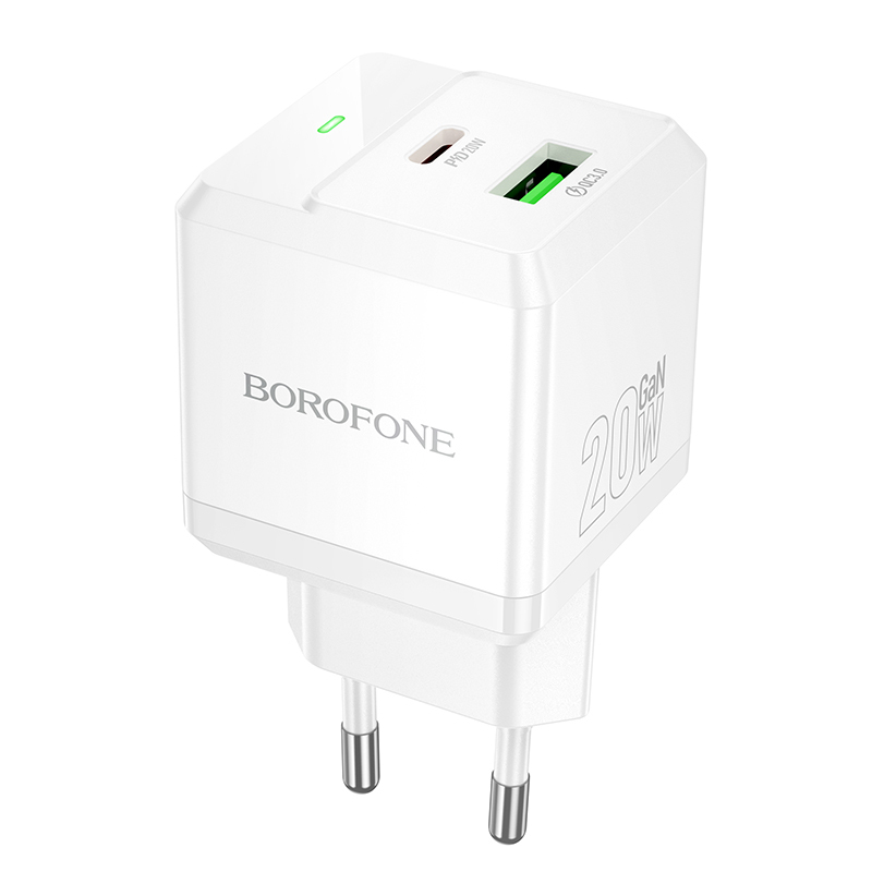 Borofone Wall charger  BN19 Intenso GaN - USB + Type C - PD 20W QC 3.0 3A white