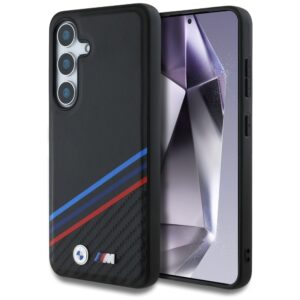 Original Case BMW Leather Tricolor Crossing Stripes MagSafe for Samsung Galaxy S25 black