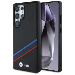 Original Case BMW Leather Tricolor Crossing Stripes MagSafe for Samsung Galaxy S25 Ultra black