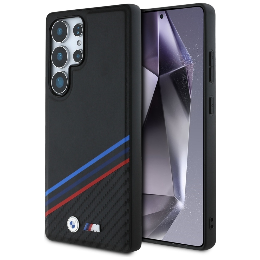 Original Case BMW Leather Tricolor Crossing Stripes MagSafe for Samsung Galaxy S25 Ultra black