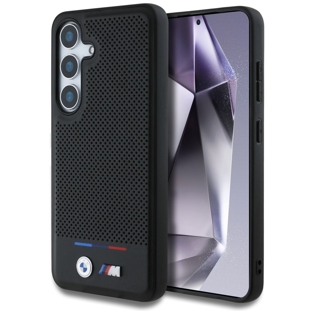 Original Case BMW Leather Tricolor Stripe MagSafe for Samsung Galaxy S25 Plus black