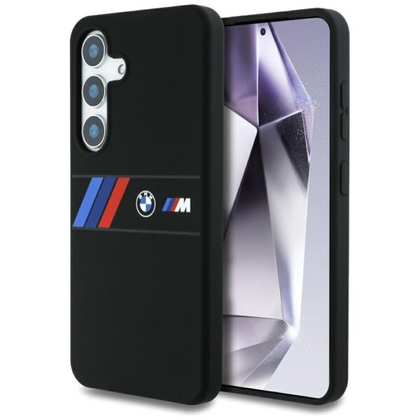 Original Case BMW Silicone Middle Tricolor Stripes MagSafe for Samsung Galaxy S25 black
