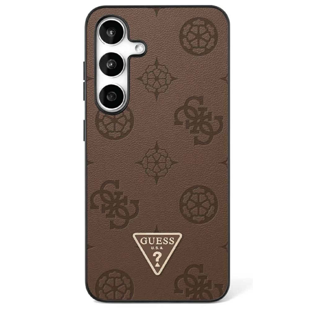product-101652 Original Case GUESS Grained Hot Stamp Peony Pattern Triangle Logo MagSafe for Samsung Galaxy S25 brown