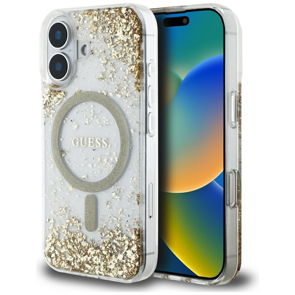 Original Case GUESS HC Resin Bottom Glitter Magsafe for Iphone 16 gold