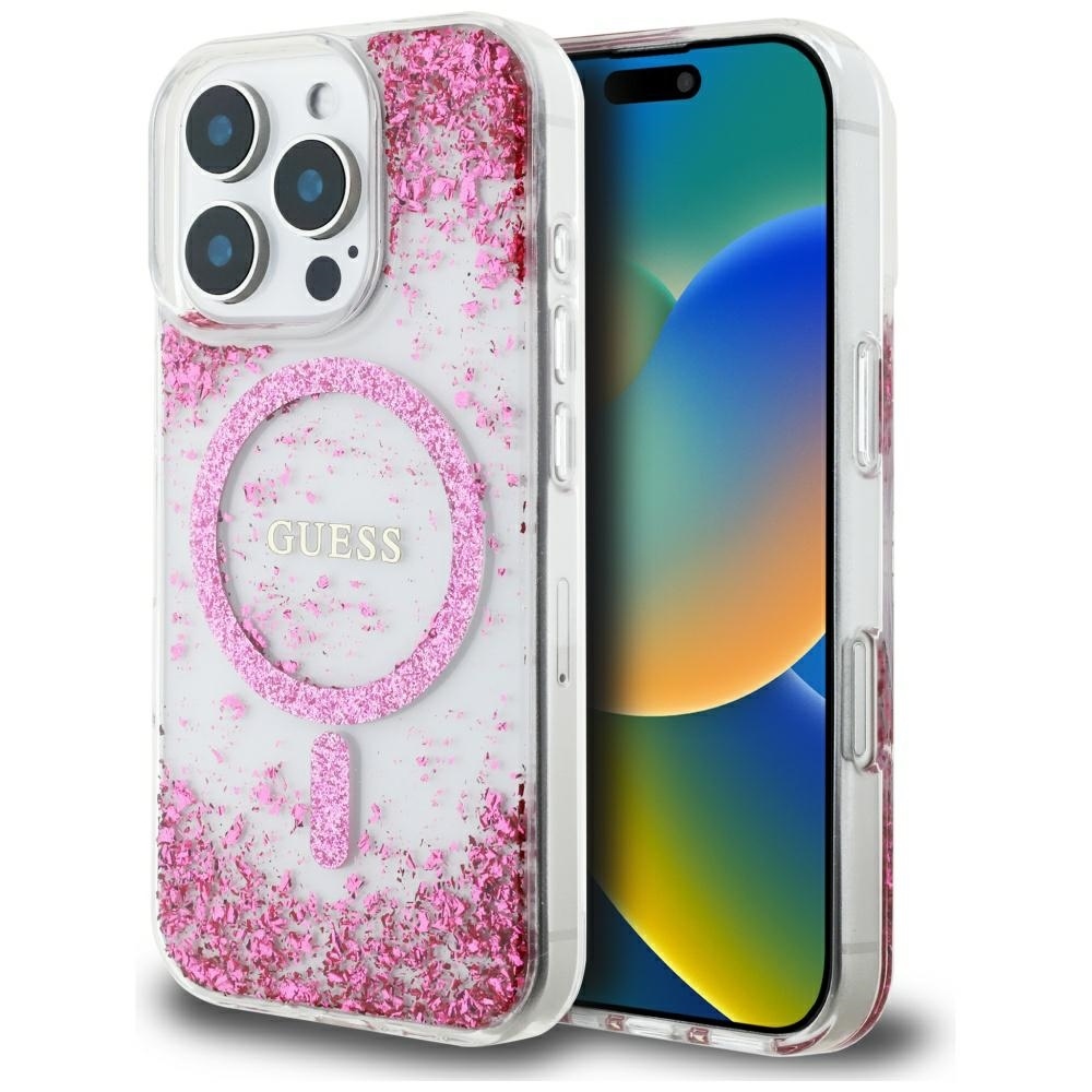 Original Case GUESS HC Resin Bottom Glitter Magsafe for Iphone 16 Pro Max pink