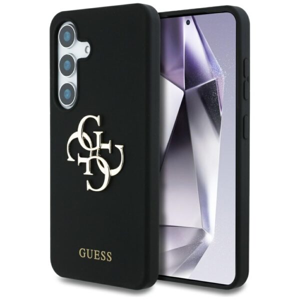 Original Case GUESS Silicone Big 4G Logo Bottom Script for Samsung Galaxy S25 black