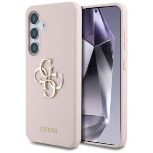 Original Case GUESS Silicone Big 4G Logo Bottom Script for Samsung Galaxy S25 pink