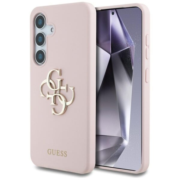 Original Case GUESS Silicone Big 4G Logo Bottom Script for Samsung Galaxy S25 pink