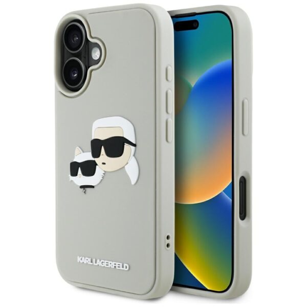 Original Pouch KARL LAGERFELD HC 3D Rubber Double Heads for Iphone 16 Beige