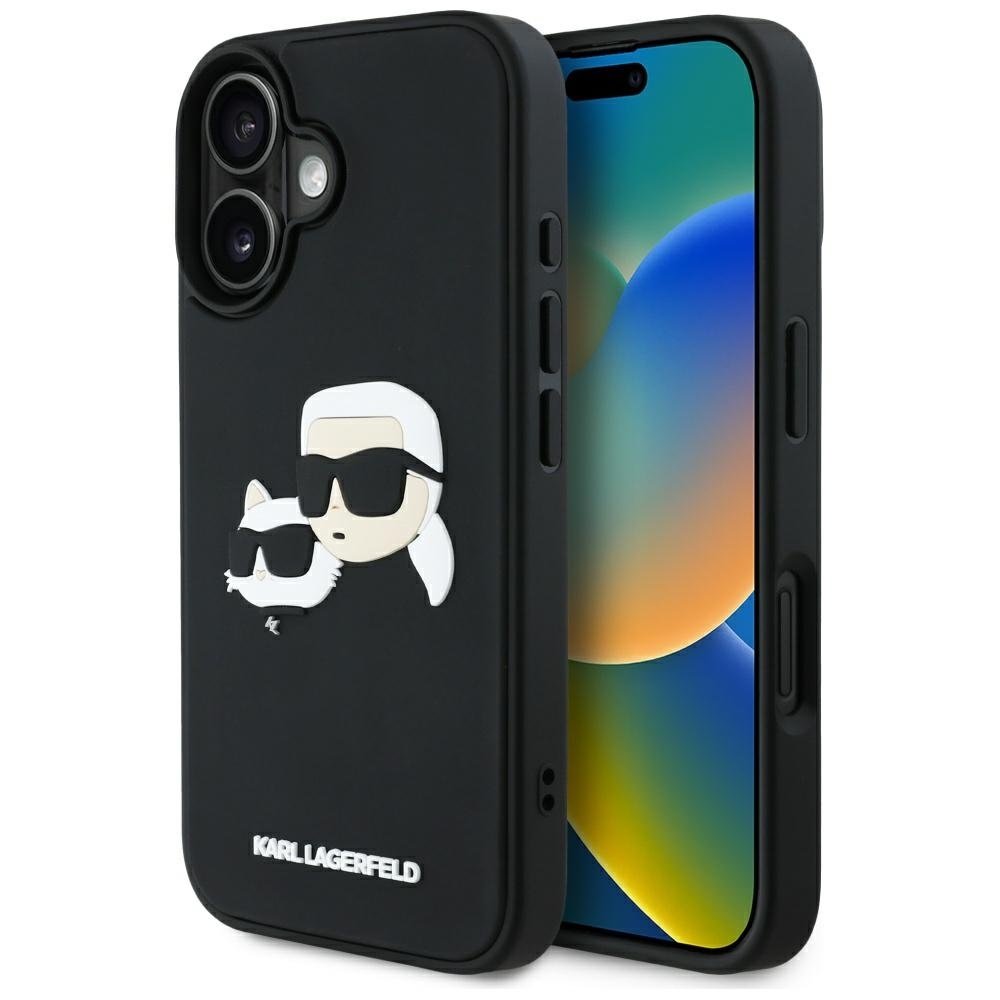 Original Pouch KARL LAGERFELD HC 3D Rubber Double Heads for Iphone 16 Black