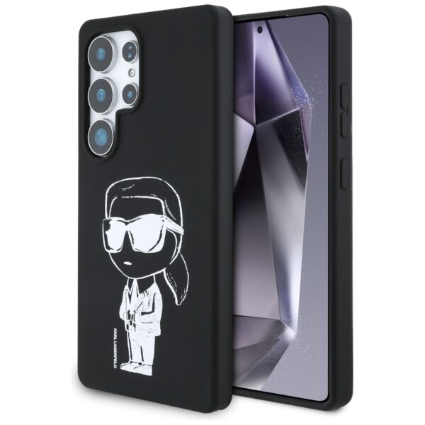 Original Pouch KARL LAGERFELD Silicone Graffiti Ikonik Printed Logo MagSafe for Samsung Galaxy S25 Ultra black