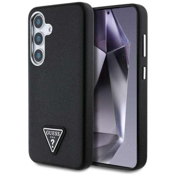 Original Case GUESS Grained Triangle Logo MagSafe for Samsung Galaxy S25 black