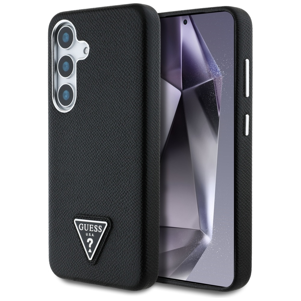 Original Case GUESS Grained Triangle Logo MagSafe for Samsung Galaxy S25 black