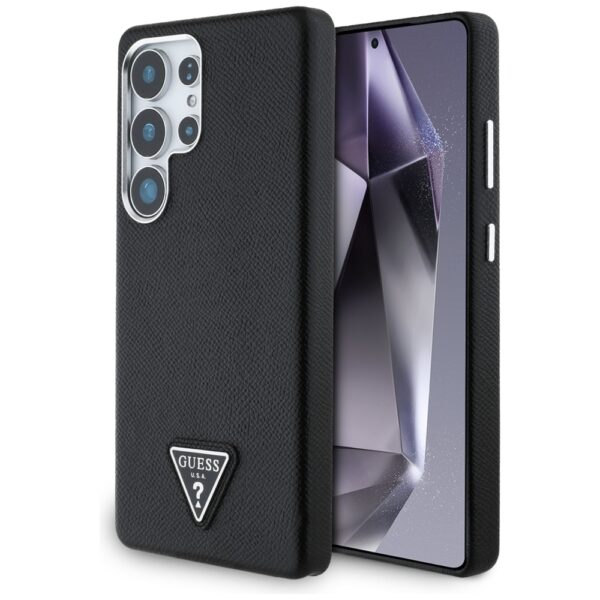 Original Case GUESS Grained Triangle Logo MagSafe for Samsung Galaxy S25 Ultra black