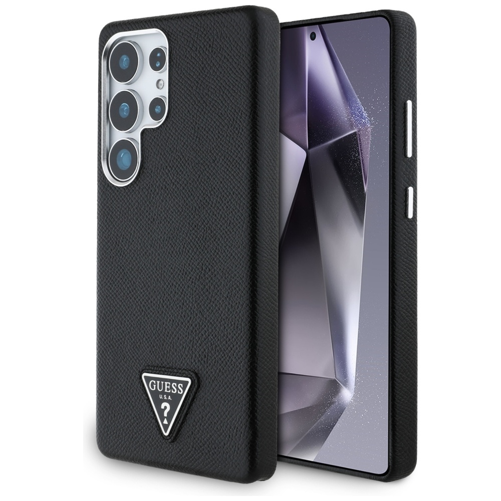 Original Case GUESS Grained Triangle Logo MagSafe for Samsung Galaxy S25 Ultra black