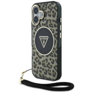 Original Case GUESS HC IML Leopard Triangle Cord Strap for Iphone 16 brown