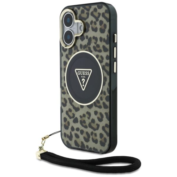 Original Case GUESS HC IML Leopard Triangle Cord Strap for Iphone 16 brown