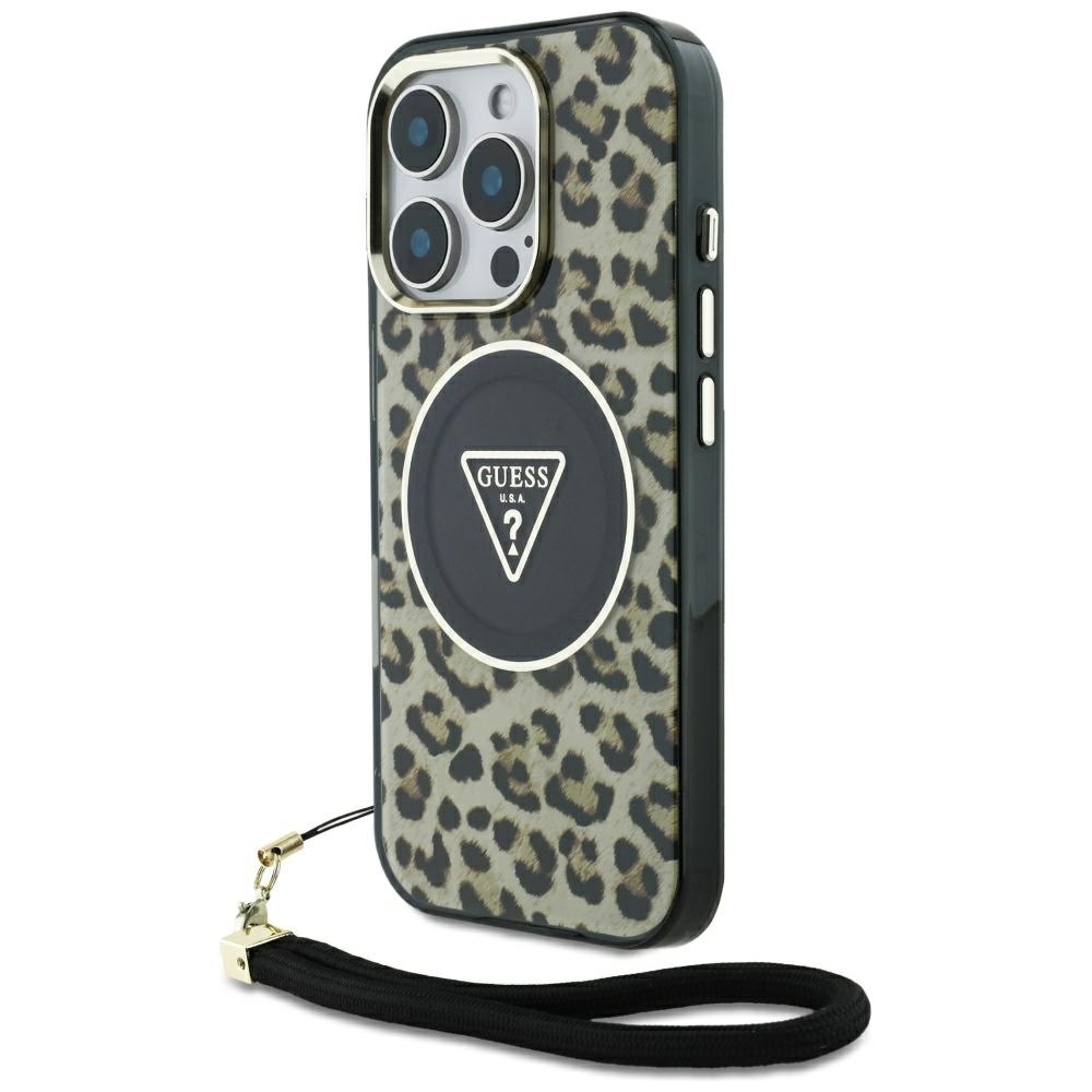 product-101801 Original Case GUESS HC IML Leopard Triangle Cord Strap for Iphone 16 Pro brown
