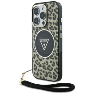 Original Case GUESS HC IML Leopard Triangle Cord Strap for Iphone 16 Pro Max brown