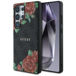 Original Case GUESS Leather 4G Flowers Print  Metal Classic Logo MagSafe do Samsung Galaxy S25 Ultra black