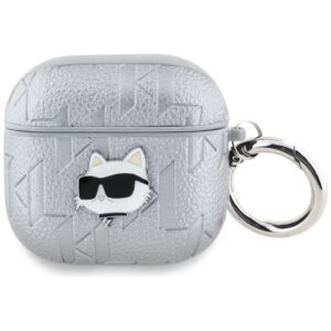 Original AMG Case KARL LAGERFELD Monogram Choupette Head for AirPods 4 silver