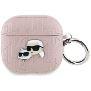 Original AMG Case KARL LAGERFELD Monogram Karl & Choupette Head for AirPods 4 pink
