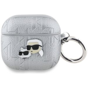 Original AMG Case KARL LAGERFELD Monogram Karl & Choupette Head for AirPods 4 silver