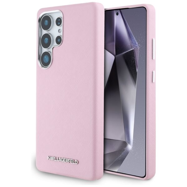 Original Pouch KARL LAGERFELD Saffiano Full Wrapped Elongated Metal Logo MagSafe for Samsung Galaxy S25  Ultra pink