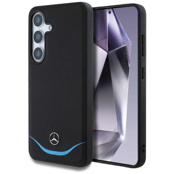 Original Case MERCEDES Leather Contrasted Blue Horizontal Curve MagSafe for Samsung Galaxy S25 black